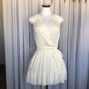 White Side Tie Ruffle Mini Dress With Pockets